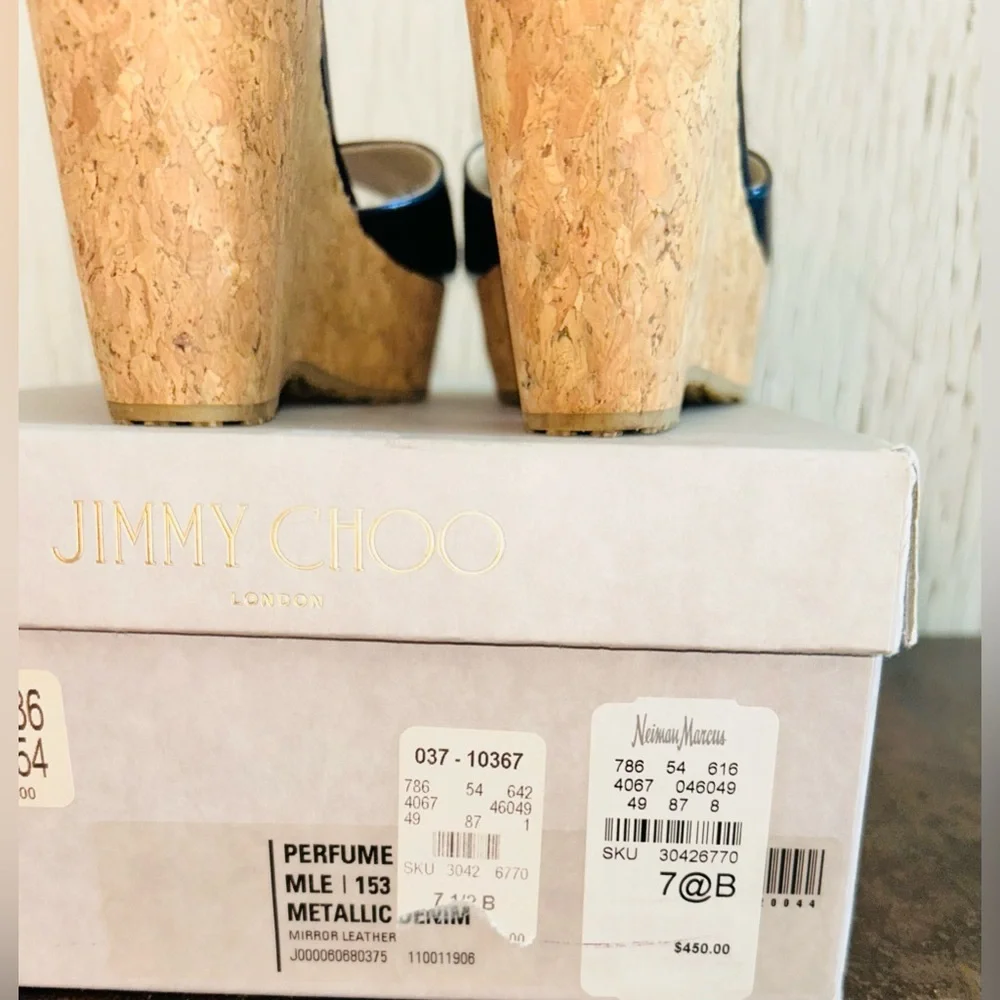 🔹🔹Jimmy Choo PERFUME‎ Metallic Denim Slip on Wedge Sandel-NWT in BOX.🔹🔹